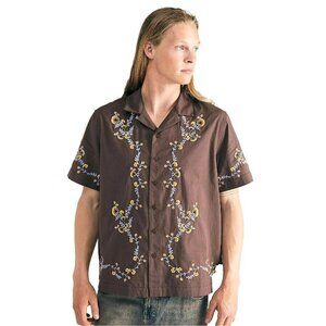 Urban Outfitters BDG Eli Embroidered Mens M Button Up Shirt Brown Cotton Western